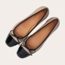 Billi Bi A6050 Beige Nappa Leather Heel Ballerina With Black Patent Toe thumbnail