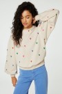 Fabienne Chapot Dina Sweater Oatmeal Melange Embroidered Hearts thumbnail
