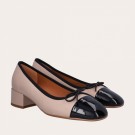 Billi Bi A6050 Beige Nappa Leather Heel Ballerina With Black Patent Toe thumbnail