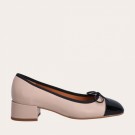 Billi Bi A6050 Beige Nappa Leather Heel Ballerina With Black Patent Toe thumbnail