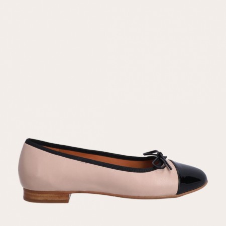 Billi Bi A6021 Ballerina Beige Nappa Leather With Black Patent Toe